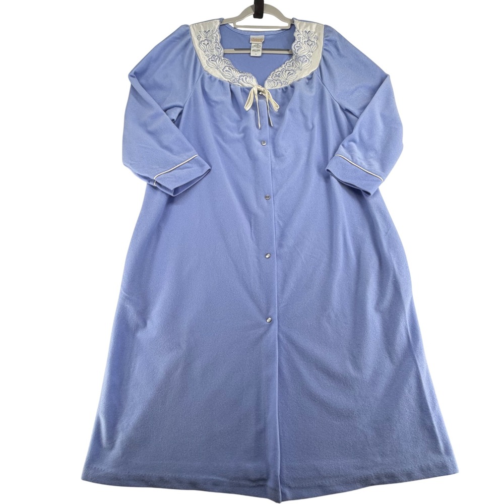 Vintage Intimate Moods Womens Plus 1X Velour House Dress Robe Embroidered Snap